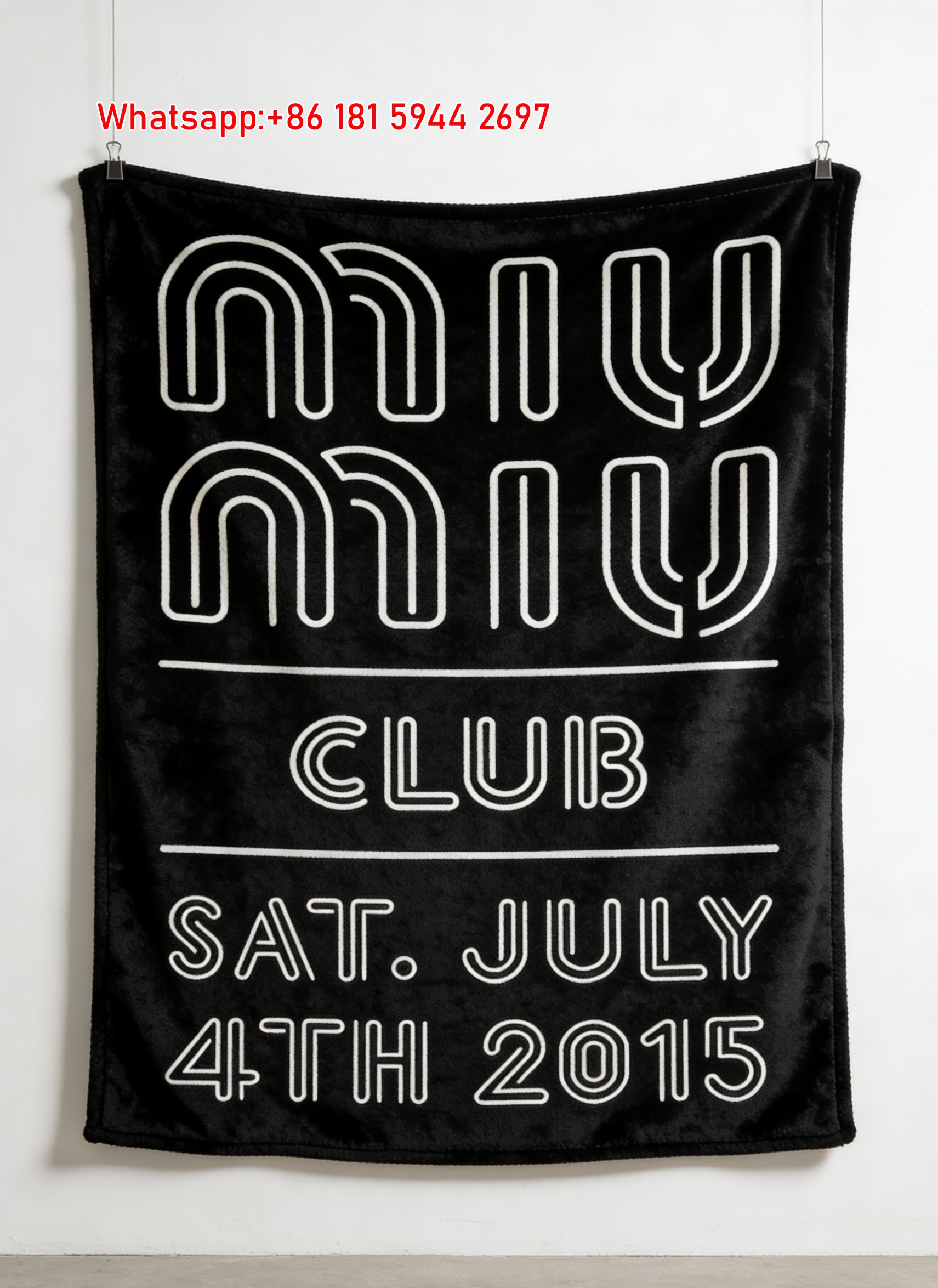 Miu Miu Club Neon Logo Black White Flannel Throw Blanket Miu Miu 2015 Event Printed Sofa Blanket IMG_0341